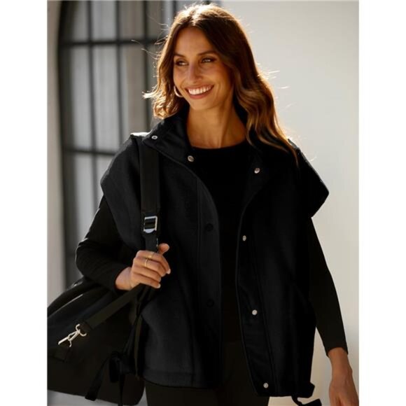 New Women's Fuzzy Fleece Vest Oversized Sleeveless Sherpa Jacket Warm Button - Picture 3 of 6